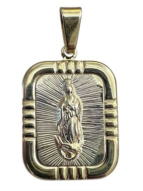Radiant Rectangle Virgin Mary Religious Pendant Gold over Sterling Silver 925